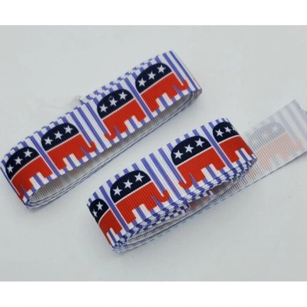 Republican GOP Elephant Ribbon Red‎ White Blue Grosgrain Craft 2 Pcs 36in & 68in